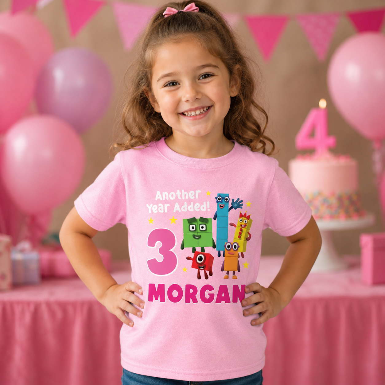 Numberblocks Personalized Name & Age Pink Shirt